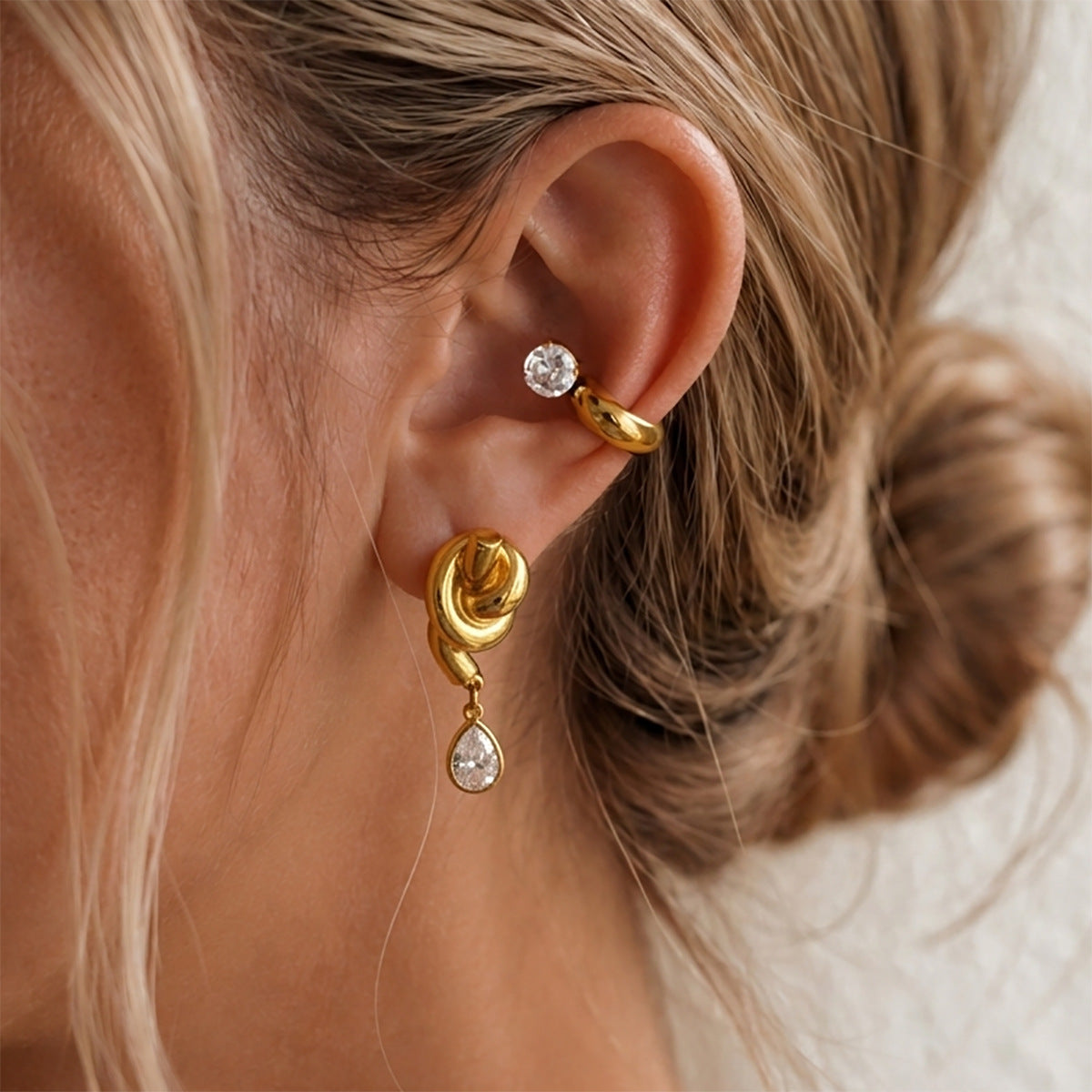 Planderful Vienna Verve Twisted Knotted Stainless Steel Stud Earrings With Waterdrop Zircon Statement For Women