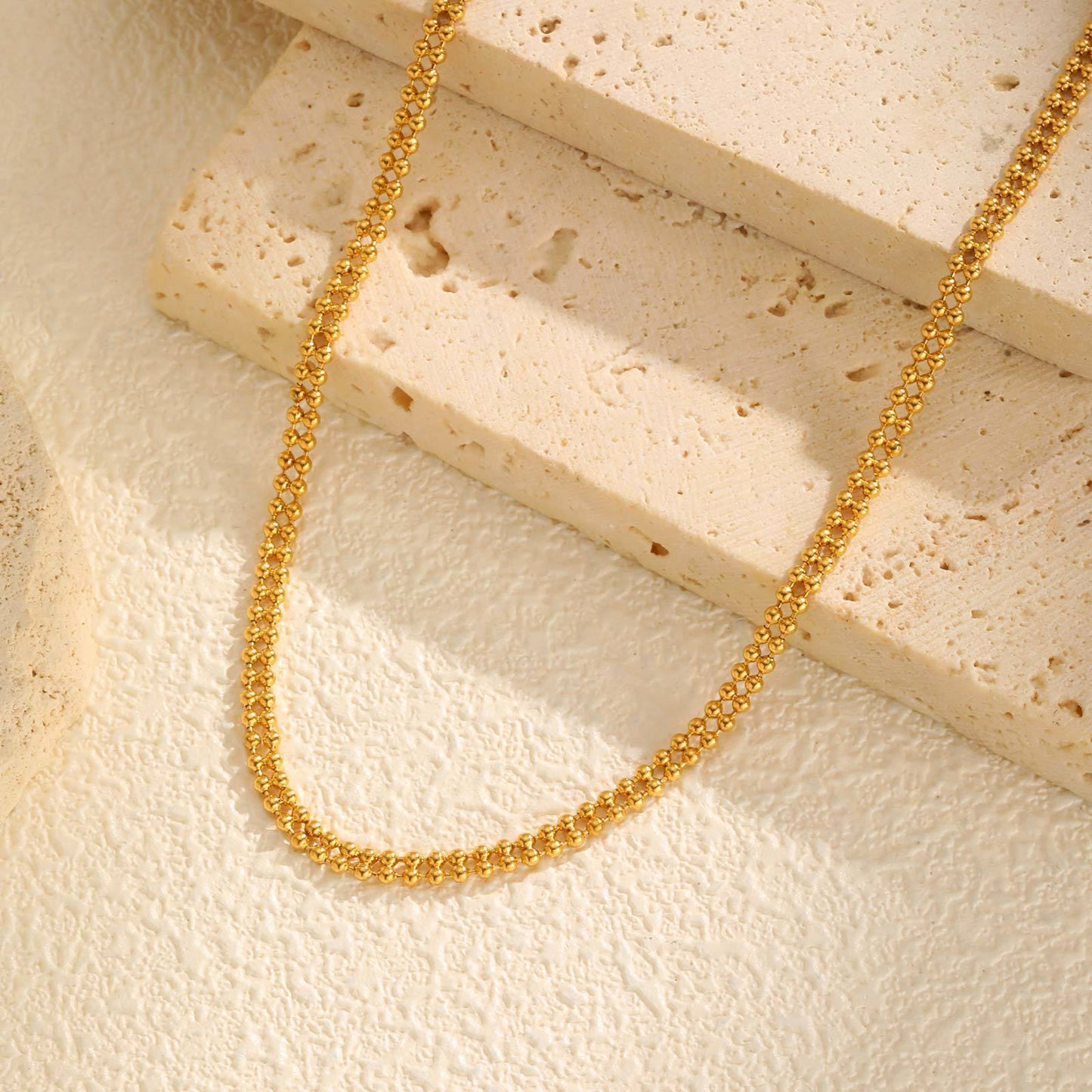 Stainless Steel Gold Double Bead Chain Necklace – Stylish & Women's