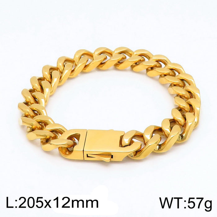 Stainless Steel Cuban Chain Bracelet, Rock Street Men's Vacuum Plated Four-Sided Grinding Square Necklace