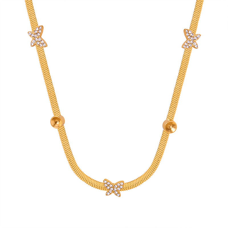 Golden Butterfly Pendant Necklace with Zircon Details, Chic and Elegant Jewelry for Women