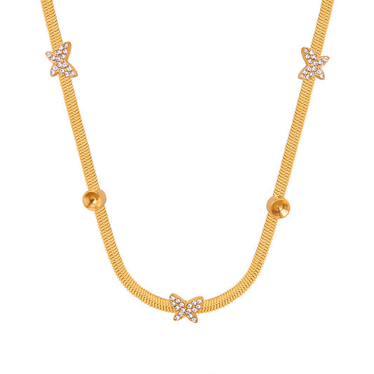 Golden Butterfly Pendant Necklace with Zircon Details, Chic and Elegant Jewelry for Women