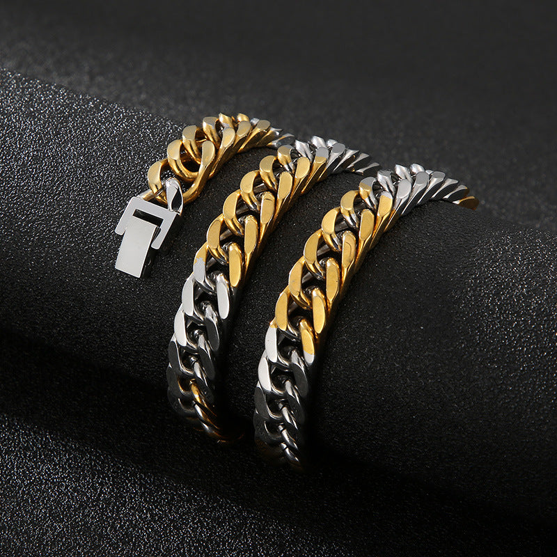 Stylish Encrypted Four-sided Grinding Chain Bracelet and Necklace in Steel Gold Titanium for Men – European and American Hip-hop Trend
