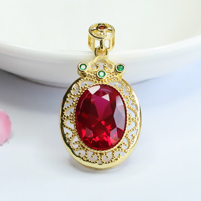 Lab-Grown Ruby Vintage Faceted Pendant — No Chain