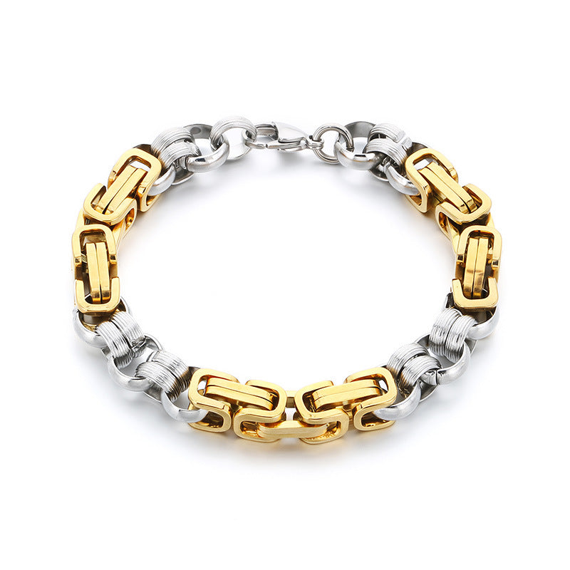 Hand-Spliced O-Chain Byzantine Festival Chain Two-Color Titanium Steel Men's Bracelet