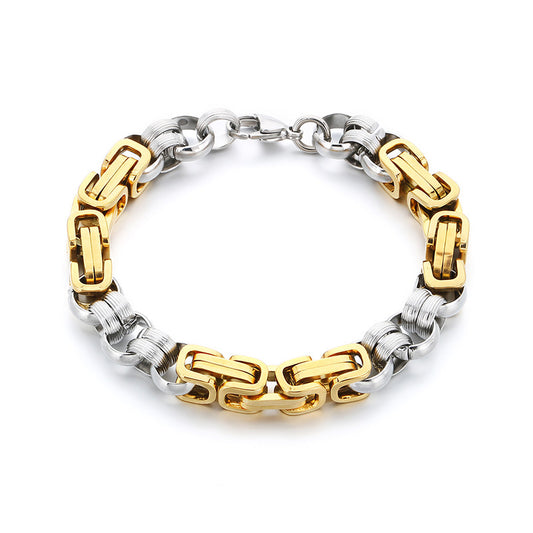 Hand-Spliced O-Chain Byzantine Festival Chain Two-Color Titanium Steel Men's Bracelet