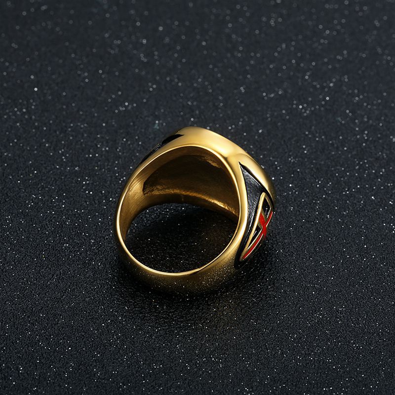 Planderful Gold Titanium Steel Ring For Men Bold Retro Templar Red Cross Shield Everyday Genie