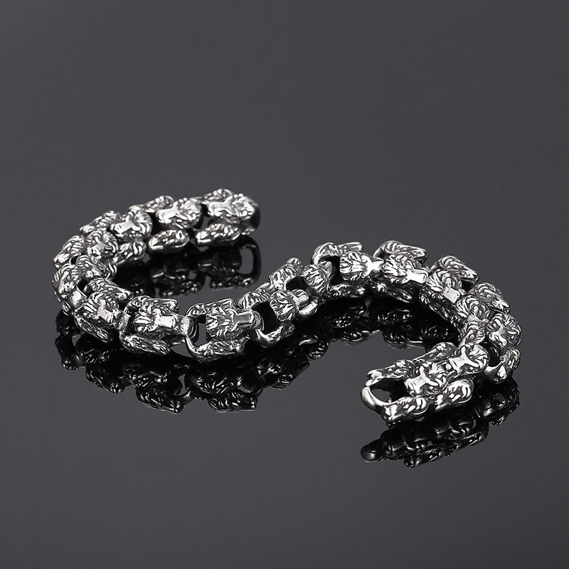 Animal Punk Style – Old Titanium Steel Men's Layered Snakehead Bracelet