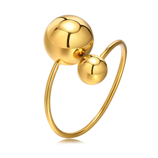 Stainless Steel Ball Adjustable Ring Gold Women's Fashion Jewelry