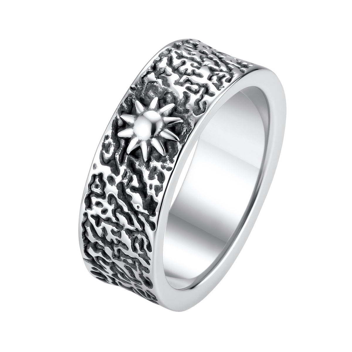 Concave-Convex Stainless Steel Sun Moon 8mm Ring