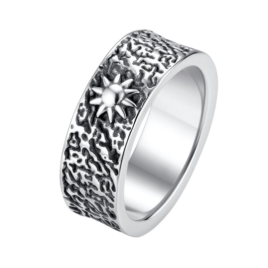 Concave-Convex Stainless Steel Sun Moon 8mm Ring