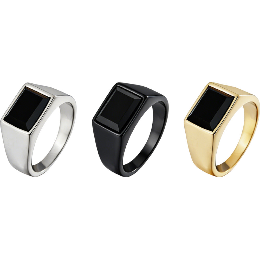 Men Titanium Steel Ring With Black Stone Unisex Durable Fashion Accessory Planderful For Modern Gents