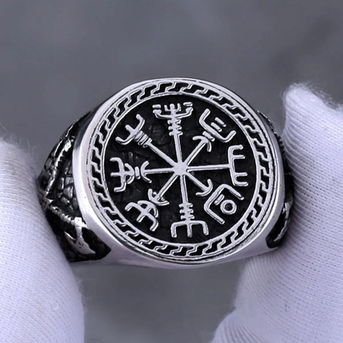 Planderful Mens Titanium Steel Viking Axe Ring Personalized Vintage Nordic Jewelry