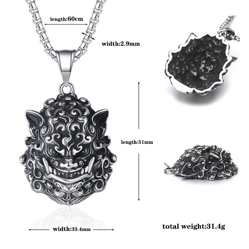 Steel Necklace – Vintage Hip-Hop Lion Dance Inspired Everyday Urban Accessory For Men