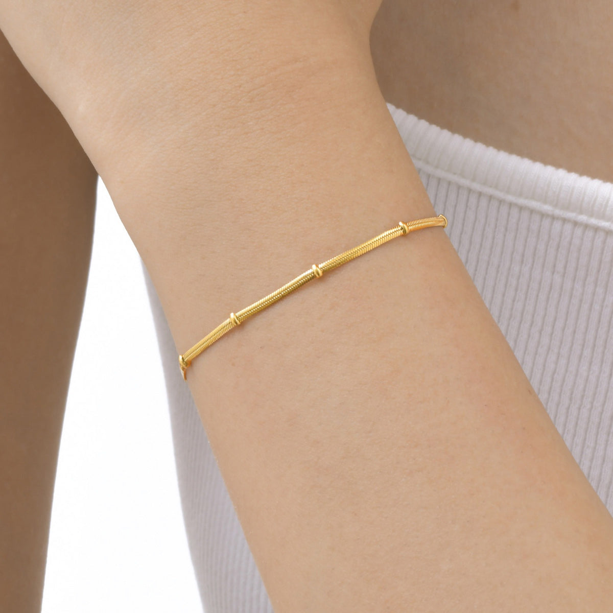 Gold Necklace – Stainless Steel Flat Snake Chain – Bead Bracelet