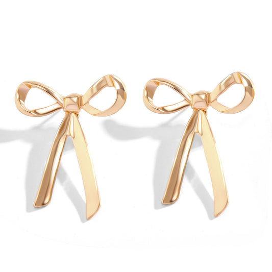 European and American Bow Earrings with Metal Ribbon Knots - Sterling Silver NeedleMaterials