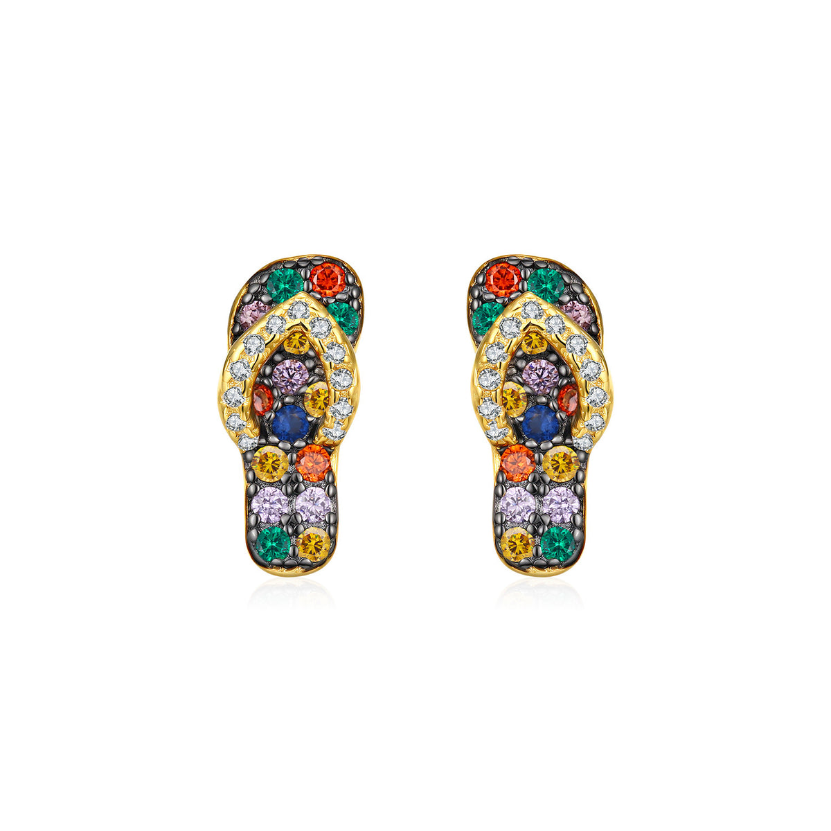 925 Sterling Silver Multicolor Two-Tone Zircon Stud Earrings