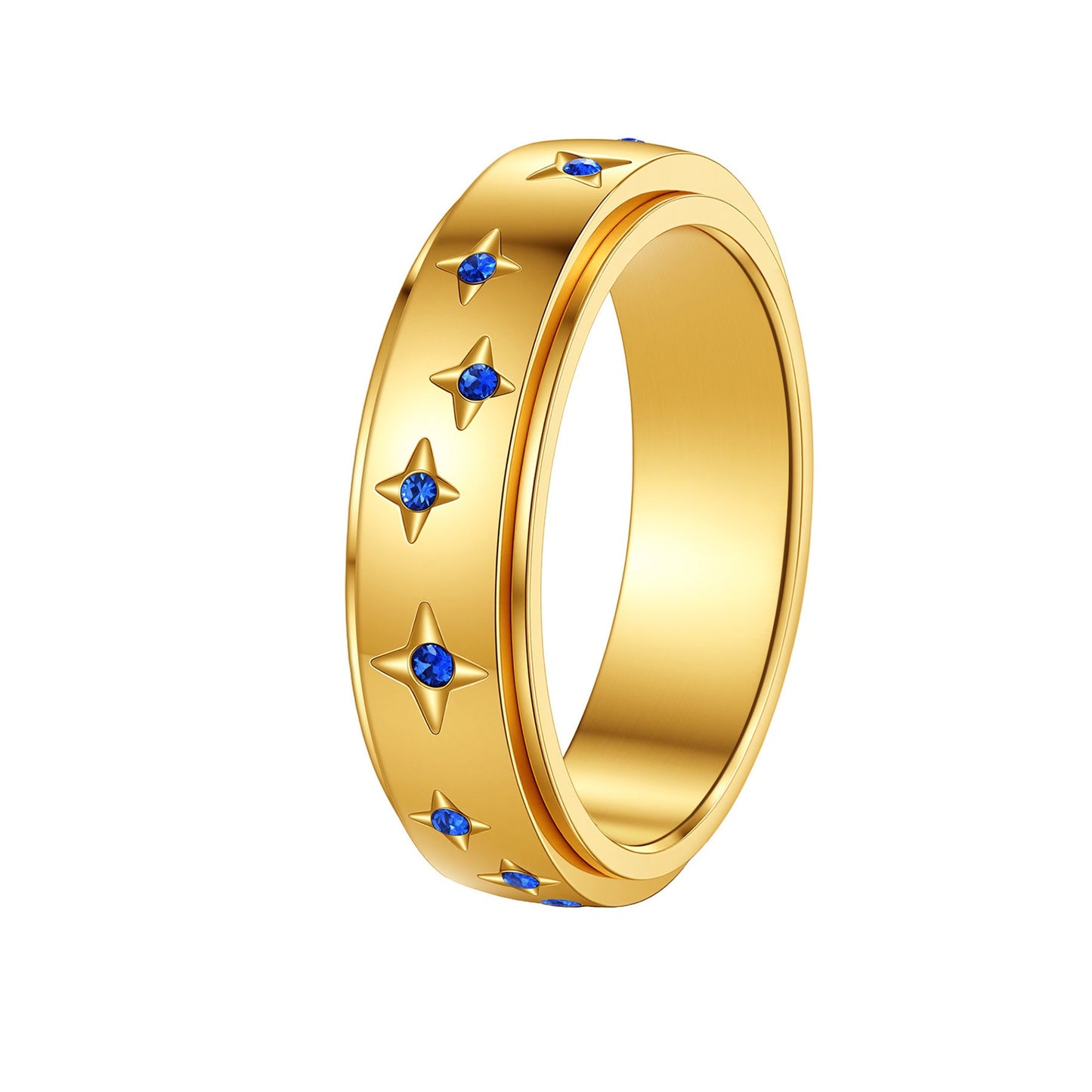 Planderful Rotatable Zircon Star Ring Stainless Steel for Women and Men Unisex Couple Decompression Jewelry