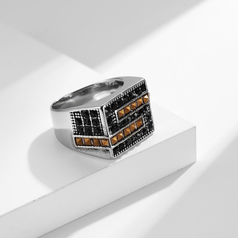Export Zircon- Men's Stainless Steel Ring – Plated With 18k Gold