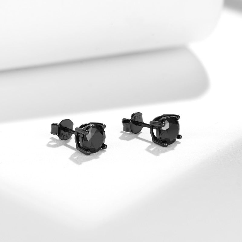 Hip-Hop Trendy Brand Black Moissanite Stud Earrings S925 Silver-Plated