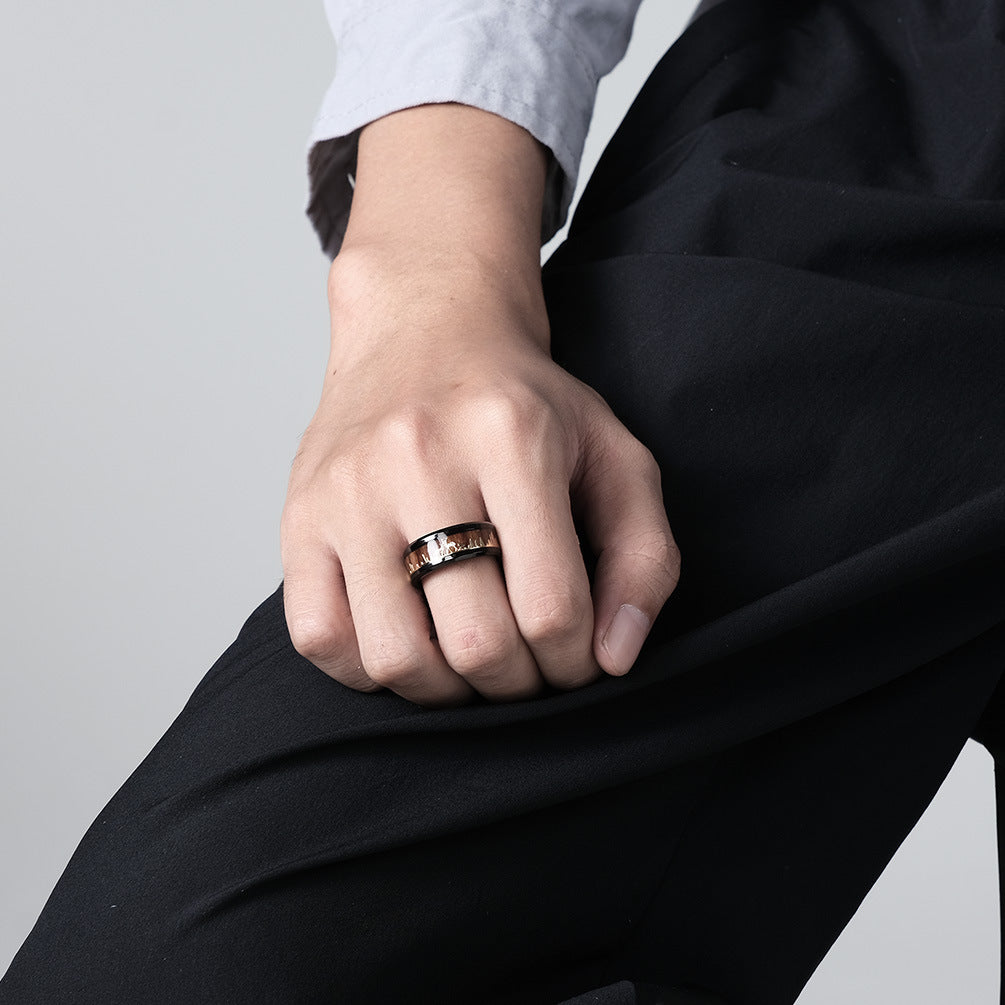 Planderful Everyday Genie Stainless Steel Wood Grain Elk Ring For Men And Women Deer Inlay
