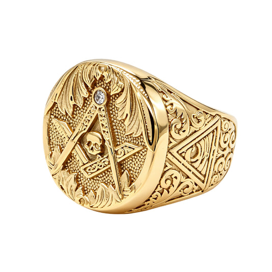 Planderful Titanium Steel Ring Triangular Skull Freemason Design For Men And Women Unisex Personalized Protection
