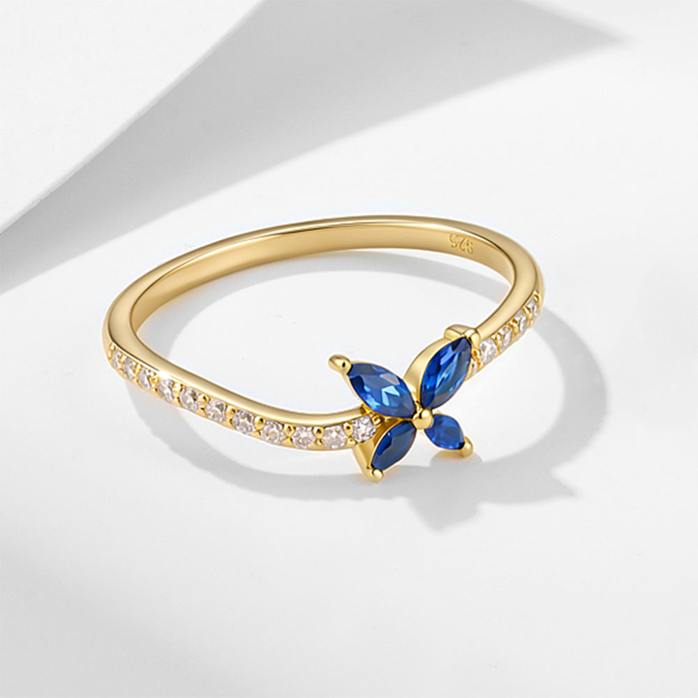 S925 Sterling Silver Small Fresh Zircon Butterfly Ring Zircon Index Finger Ring