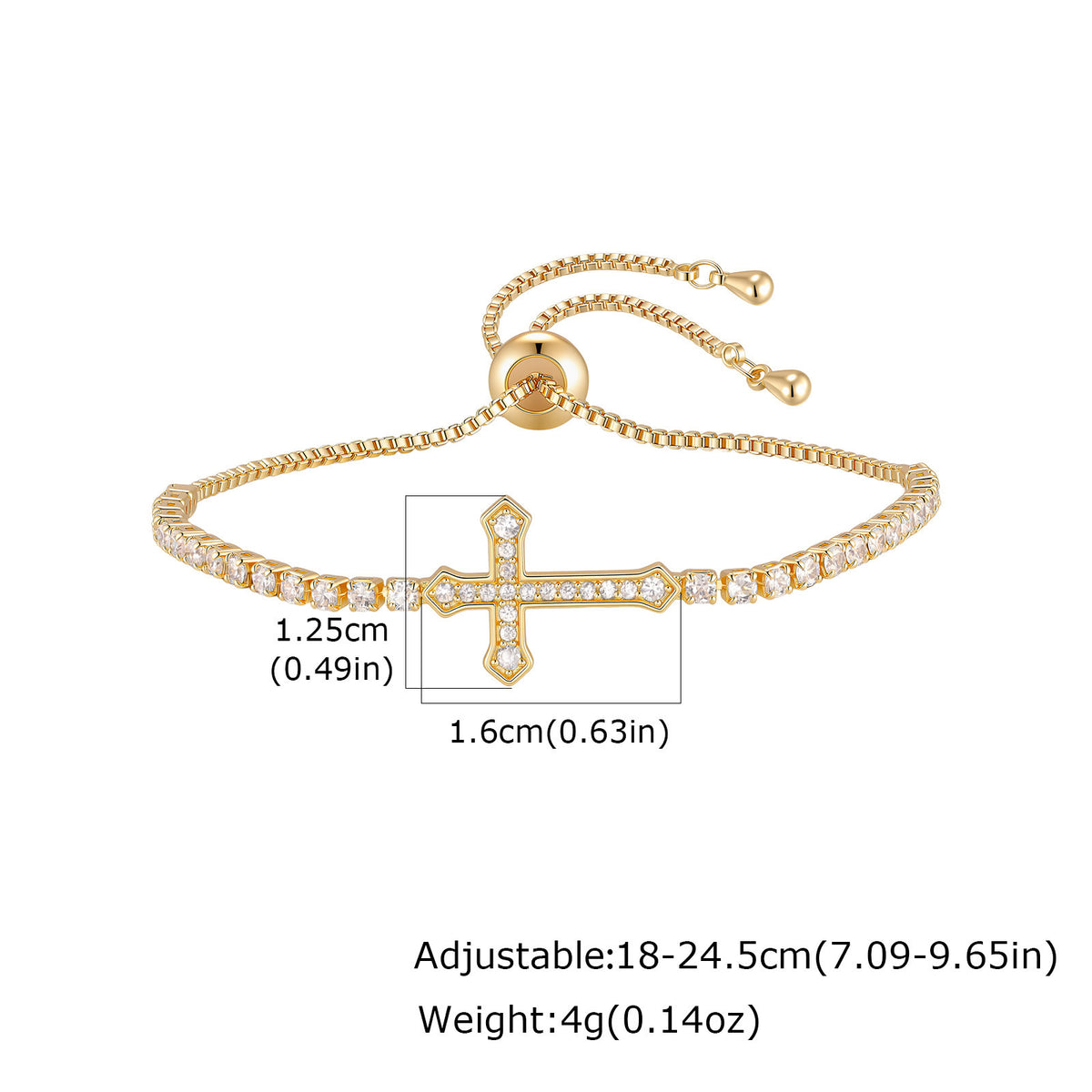 Cross Zircon Adjustable Copper Bracelet Unisex