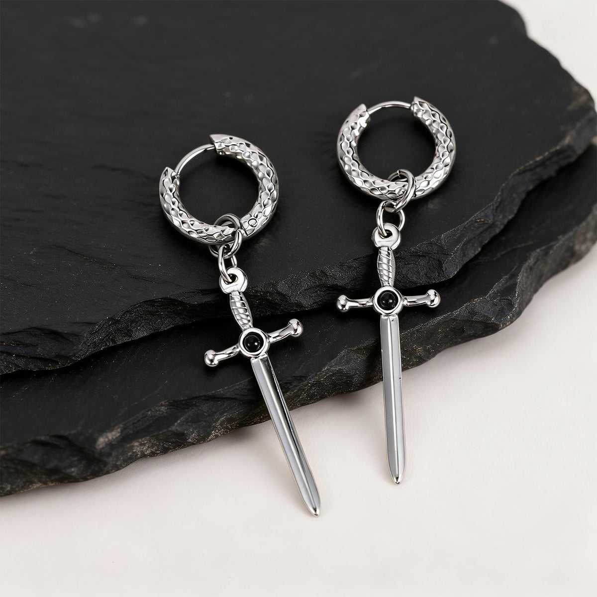 Stainless Steel Cross Vintage Black Earrings