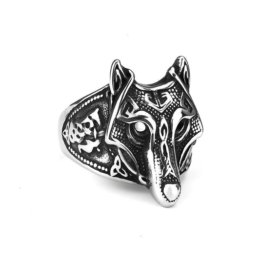European And American Jewelry Wholesale Men's Titanium Steel Ring Retro Viking Wolf Head Hip-Hop Personality Ring