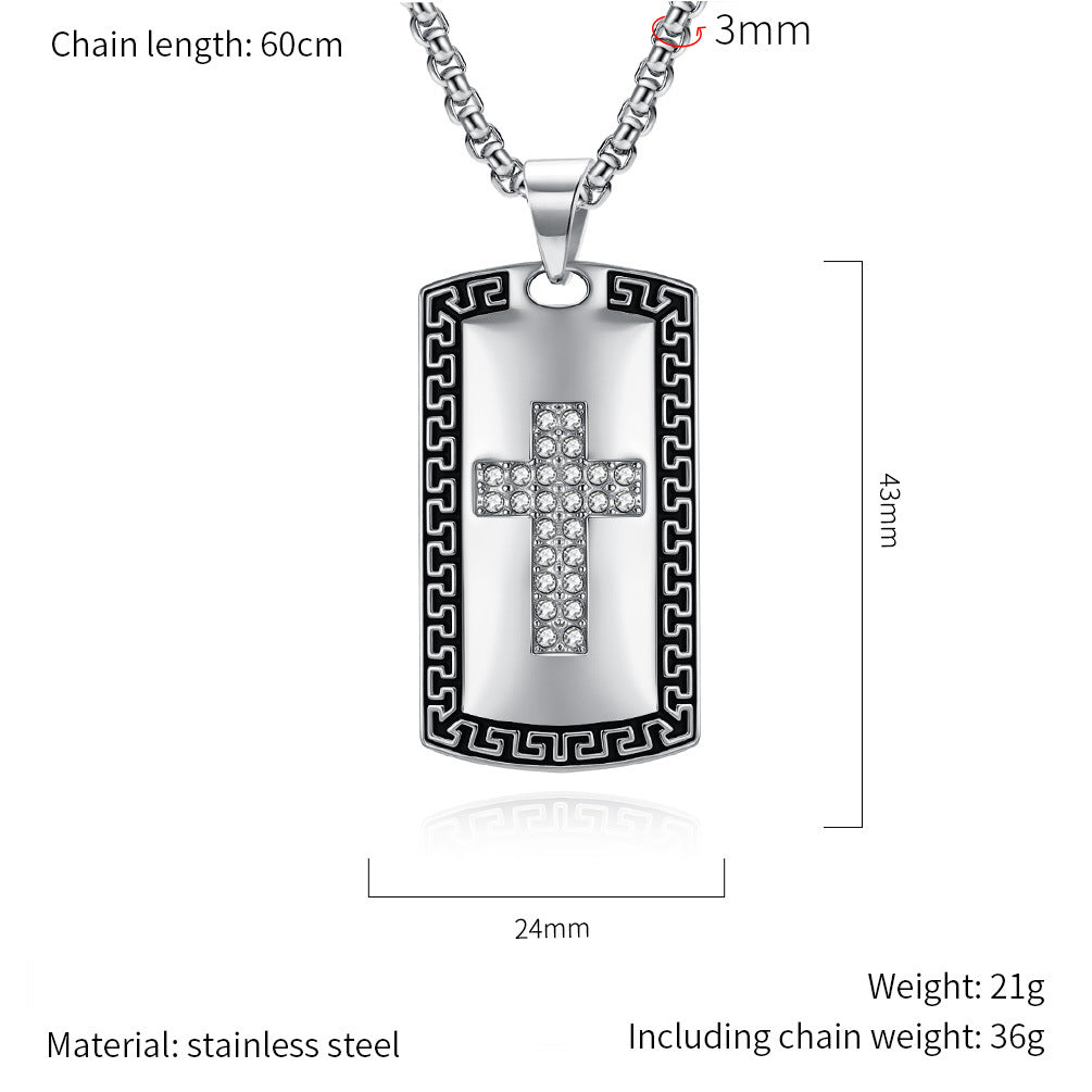 Planderful Everyday Genie Cross Necklace For Men Zircon In Titanium Steel Pendant Light Luxury Durable Finish