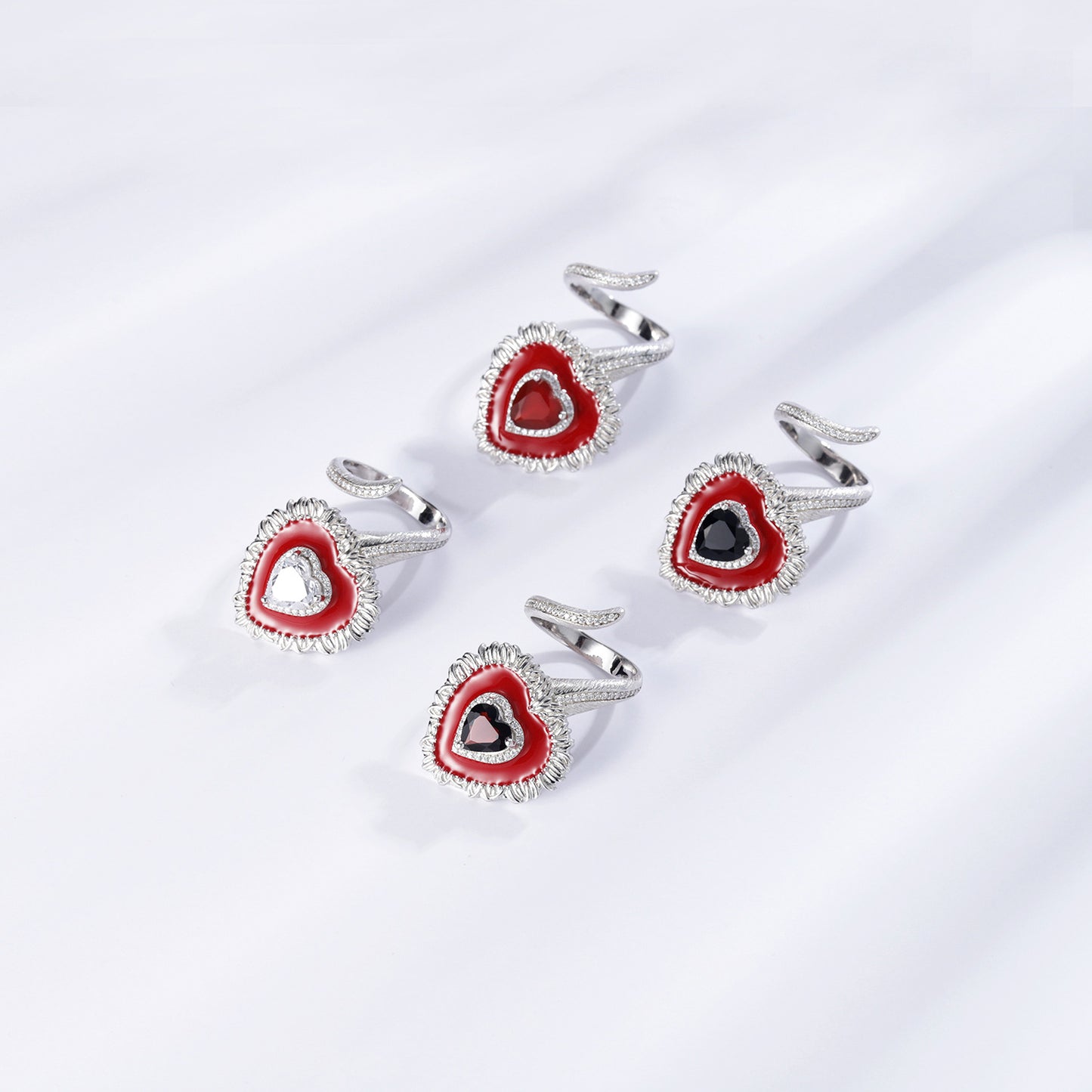 Angel Red Heart Natural Gemstones Opening Silver Ring