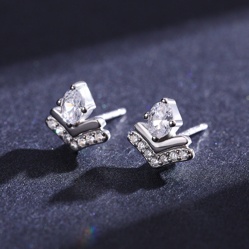 S925 Sterling Silver Geometric Crown Earrings with Zircon Accent