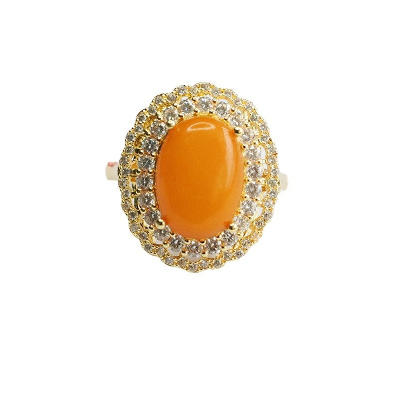 Amber Beeswax Sterling Silver Ring with Zircon Halo Lace