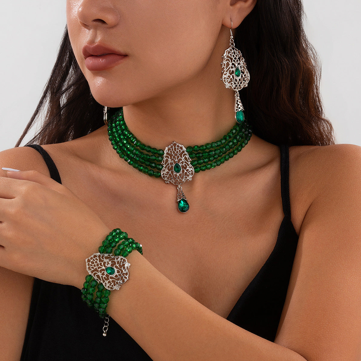 French Crystal Teardrop Jewelry Set