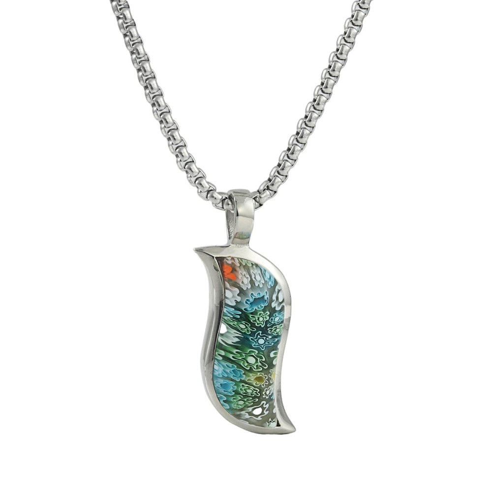 European And American Stainless Steel Glazed Pendant Necklace