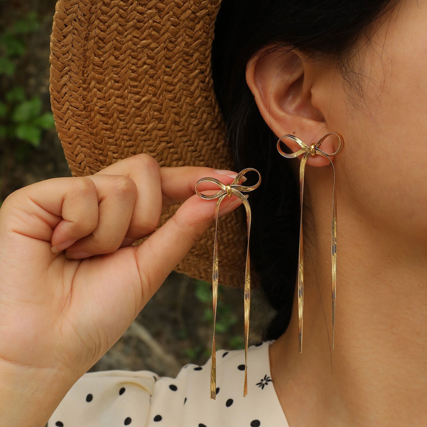 Earrings French Fashion Fringed Earrings Stainless Steel Bow