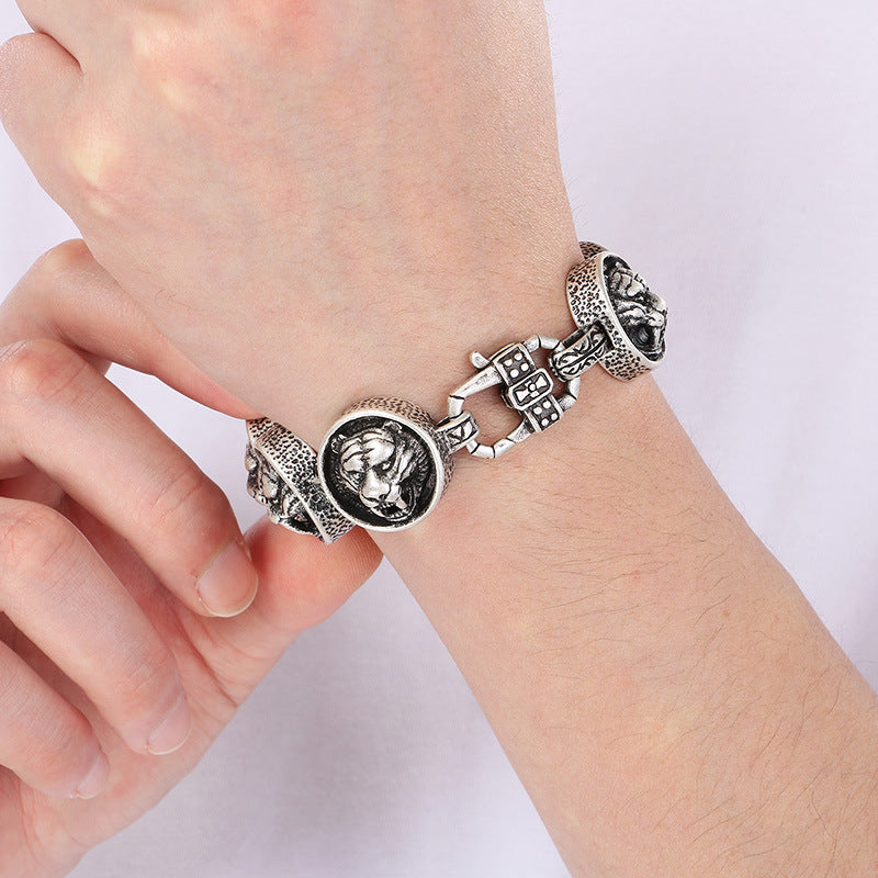 Planderful Zodiac Tiger Head Retro Titanium Bracelet Men