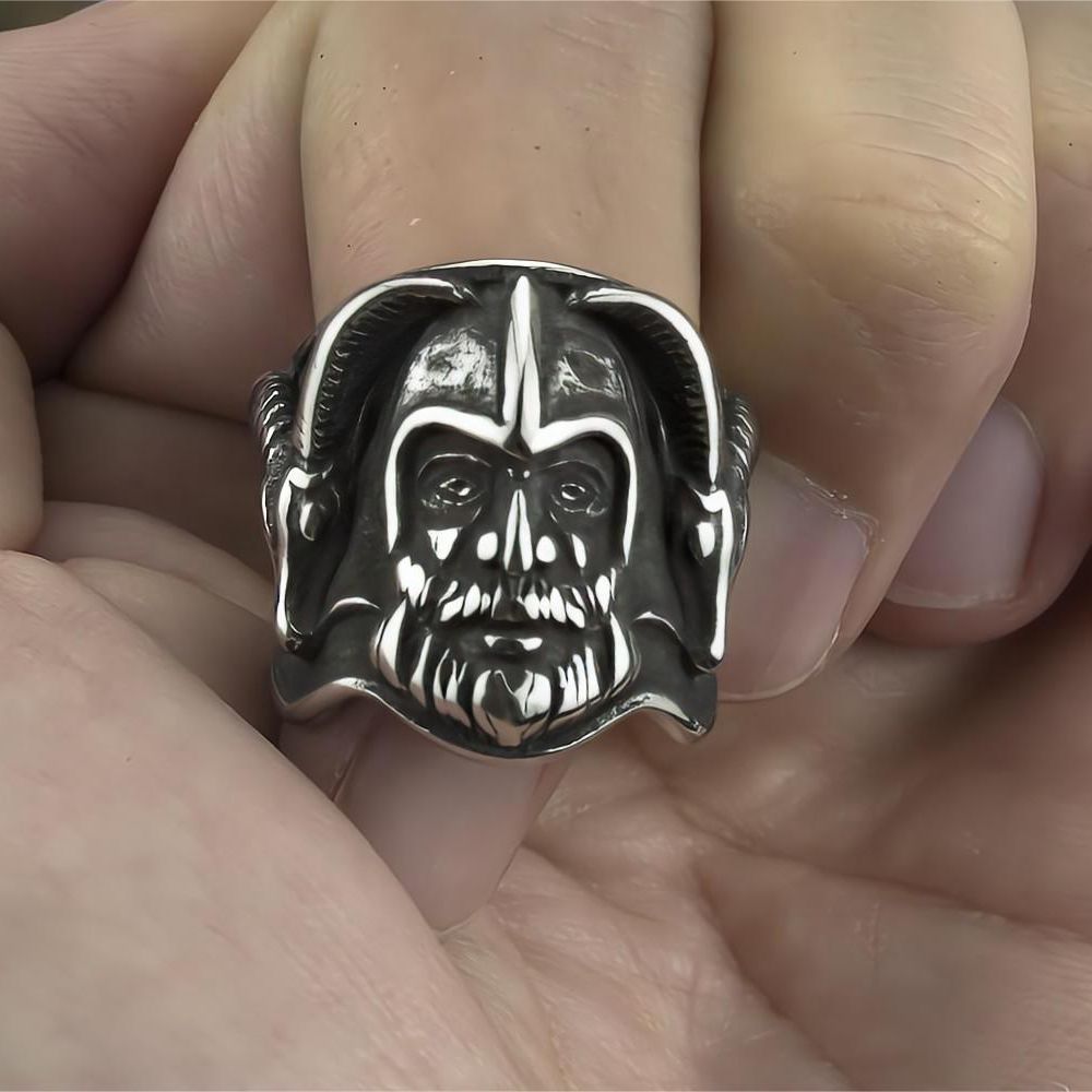 European And American Retro Jewelry Stainless Steel Men's Ring Hip Hop Viking Double Sheephead Warrior Ring