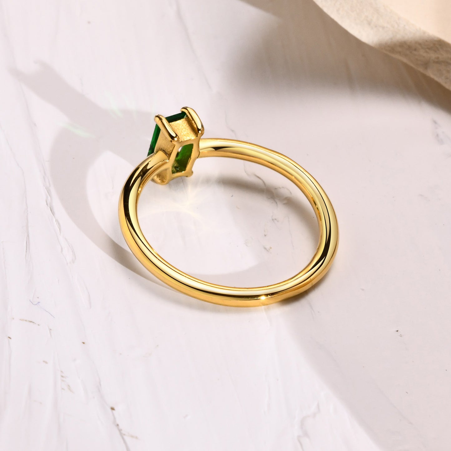 Stainless Steel Green White Square Zircon Gold Lady Ring