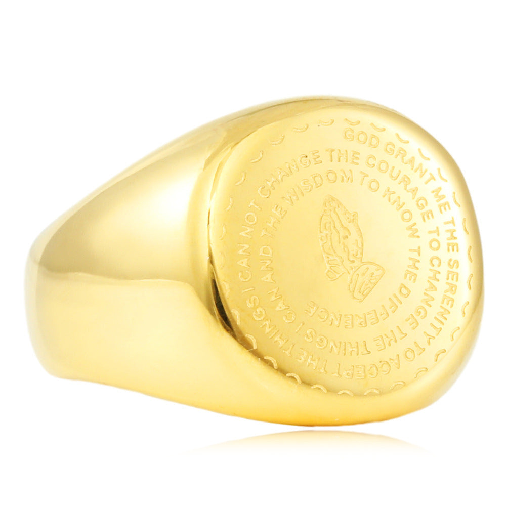 Personalized Retro Titanium Steel Prayer Ring for Men - Trendy European and American Jewelry Accessory