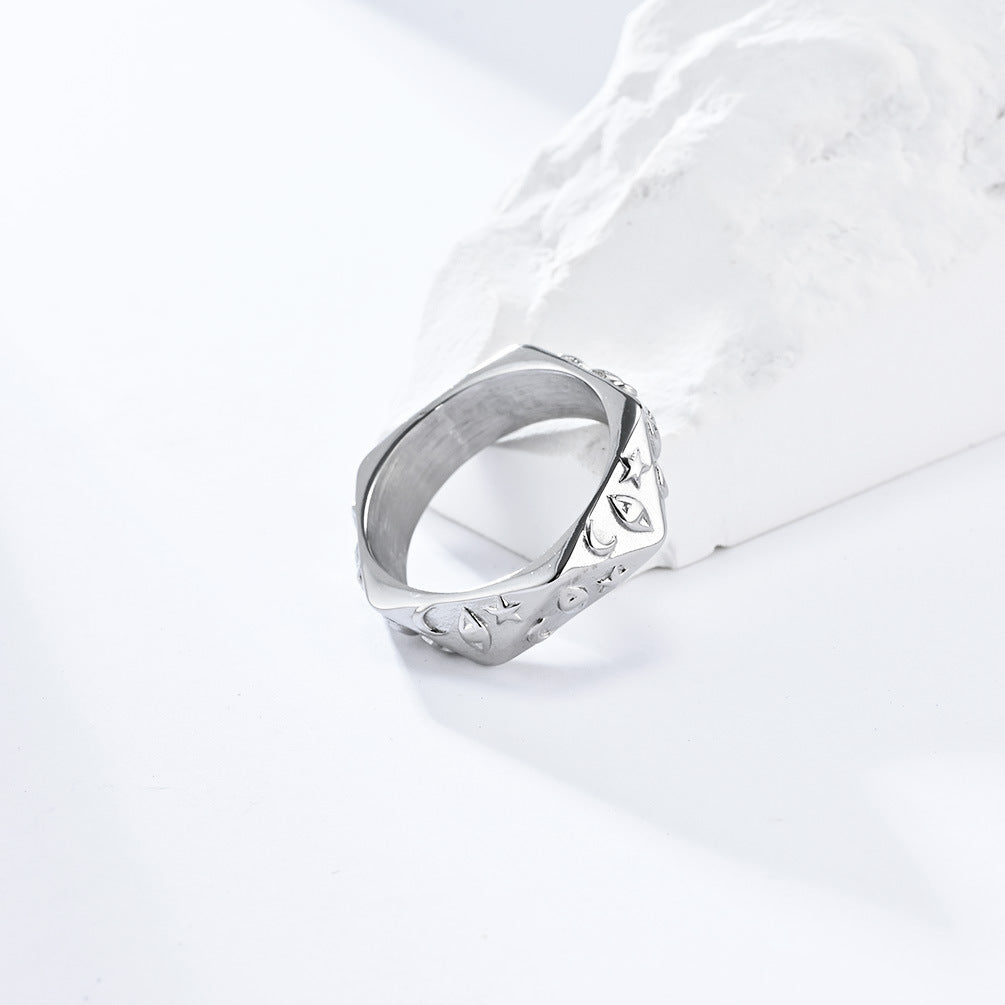 Titanium Steel Stars Moon Eyes Ring for Men's Fashion Wear