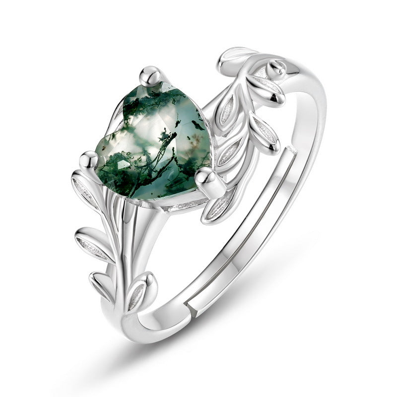 Planderful Everyday Genie – Elegant Green Moss Silver Heart Ring