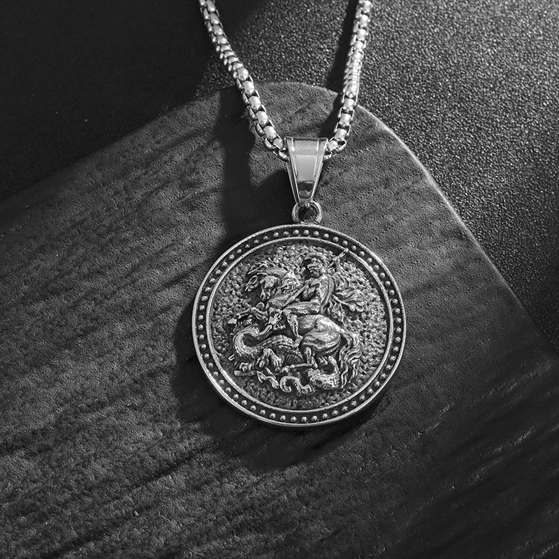 St George Dragon Slayer Pendant Necklace Stainless Steel For Medieval Knight Enthusiasts Planderful