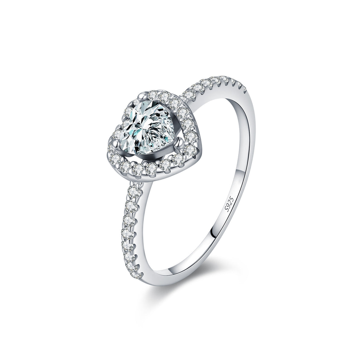 S925 Sterling Silver Heart Moissanite Ring