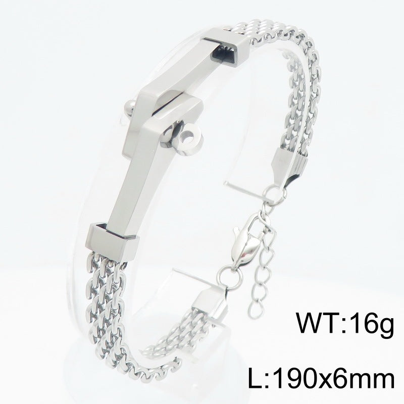 Style Irregular Curved Bar Bracelet Double-Layer Front & Back Chain Stainless