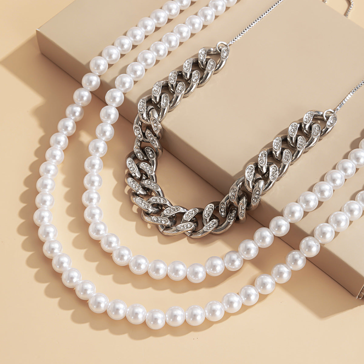 Planderful Vienna Verve Layered Pearl Necklace With Cuban Buckle And Zirconia Adjustable Elegant Statement Gift For Her