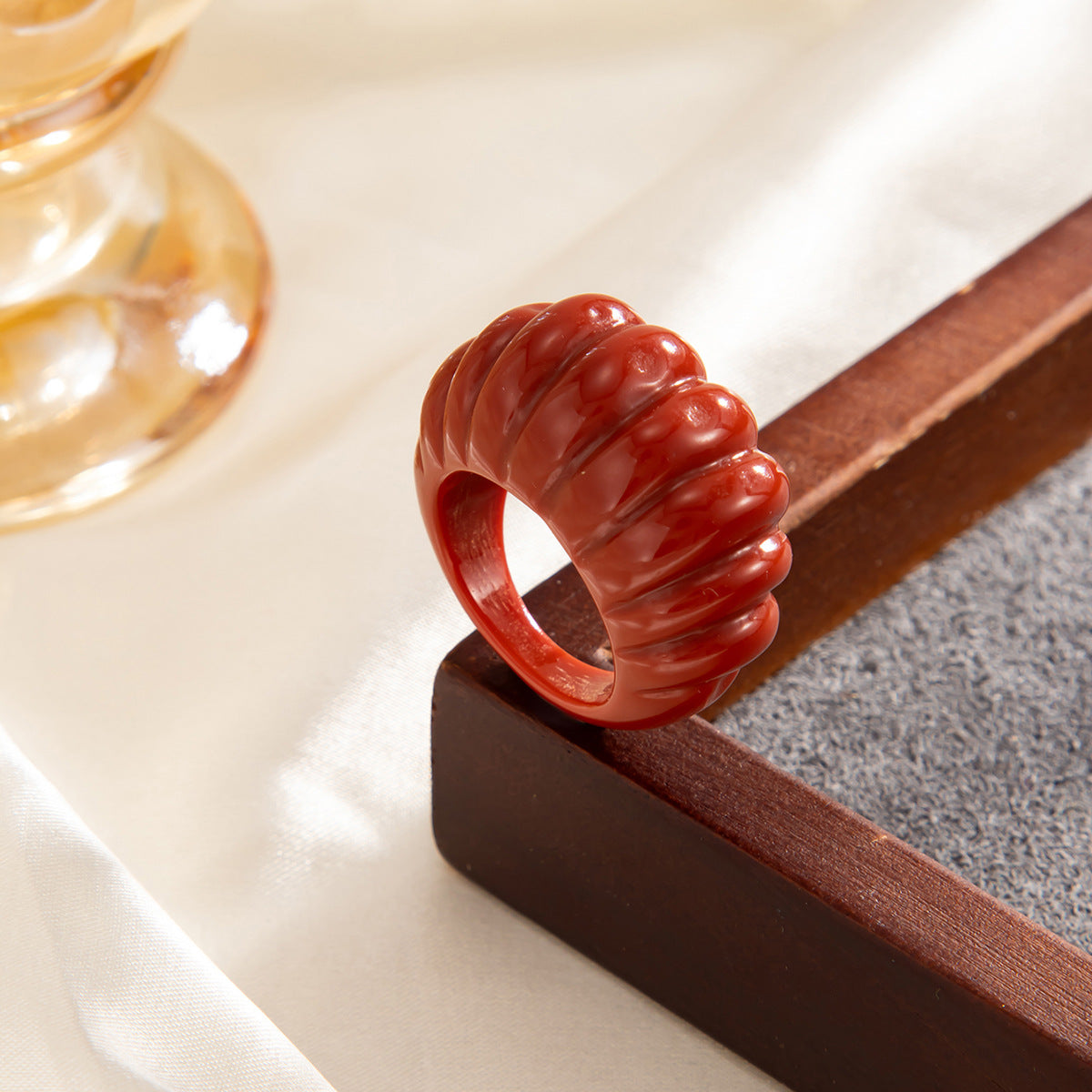 Planderful Resin Ring Vienna Verve Retro Color Striped Wide Face Bold Statement Jewelry For Trendsetters