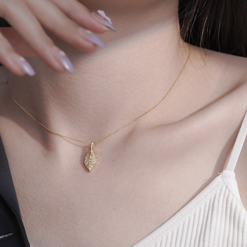 Korean Version S925 Sterling Silver Jade Leaf Necklace Female