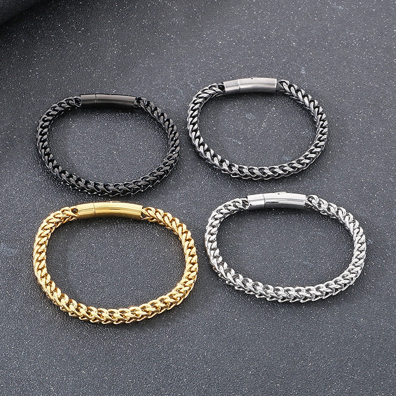 Planderful Men Stainless Steel Chain Bracelet Retro Style