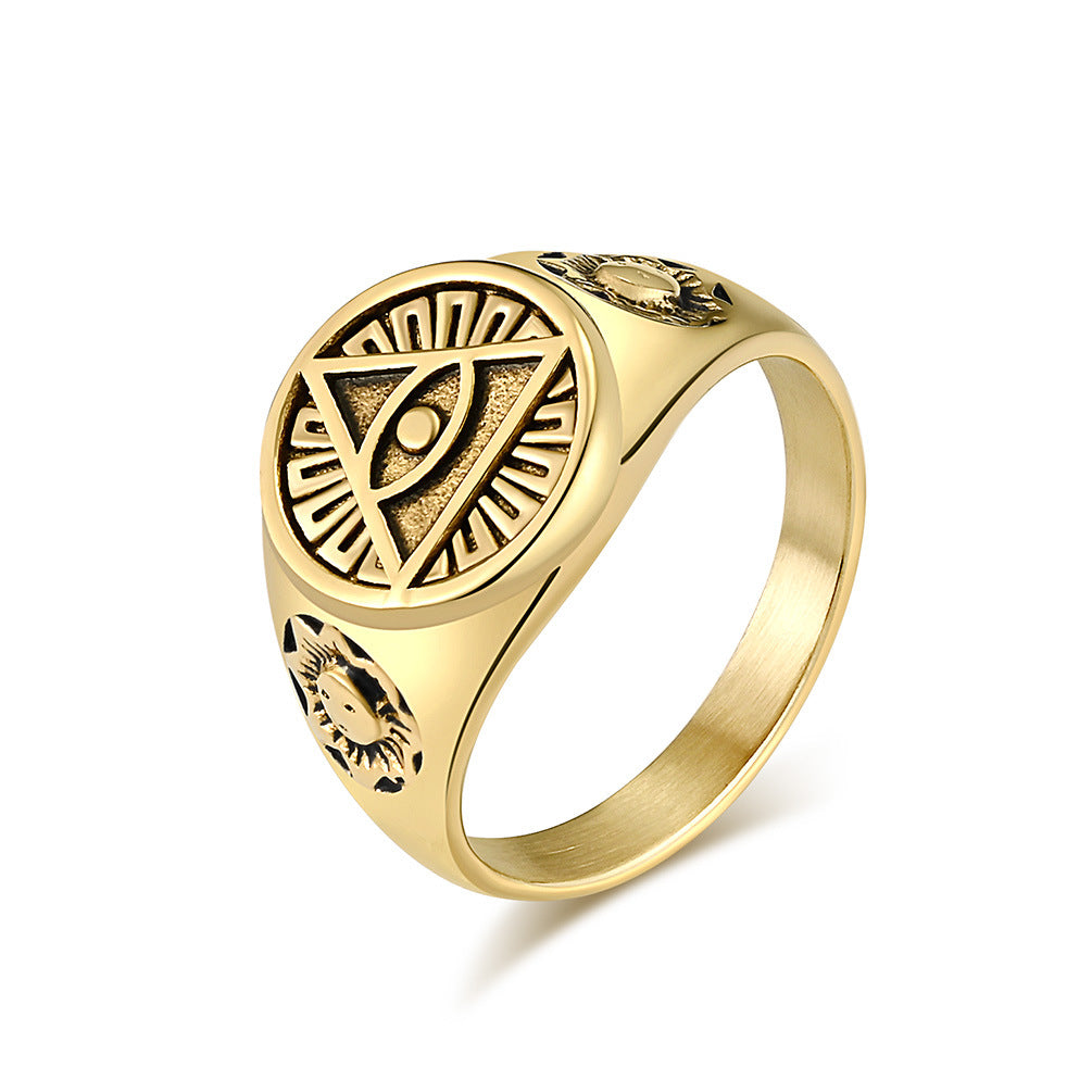 Planderful Titanium Steel Devil Eye Triangle Ring For Men Punk Horus Eye Jewelry Durable